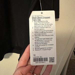 Lululemon mesh back cropped train tee brand new with tag